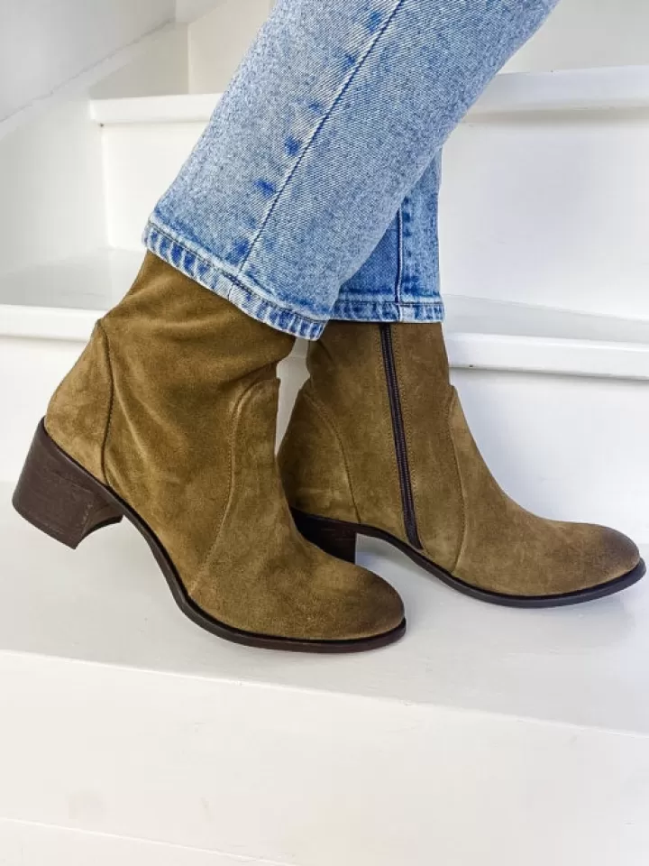 Sale Aliwell -Bottines Alias Velours Tan Camel