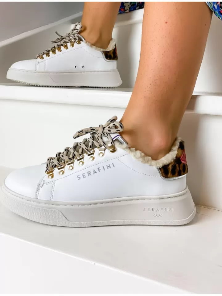 Store Serafini Baskets J.Connors White And Sand Animalier- Blanc