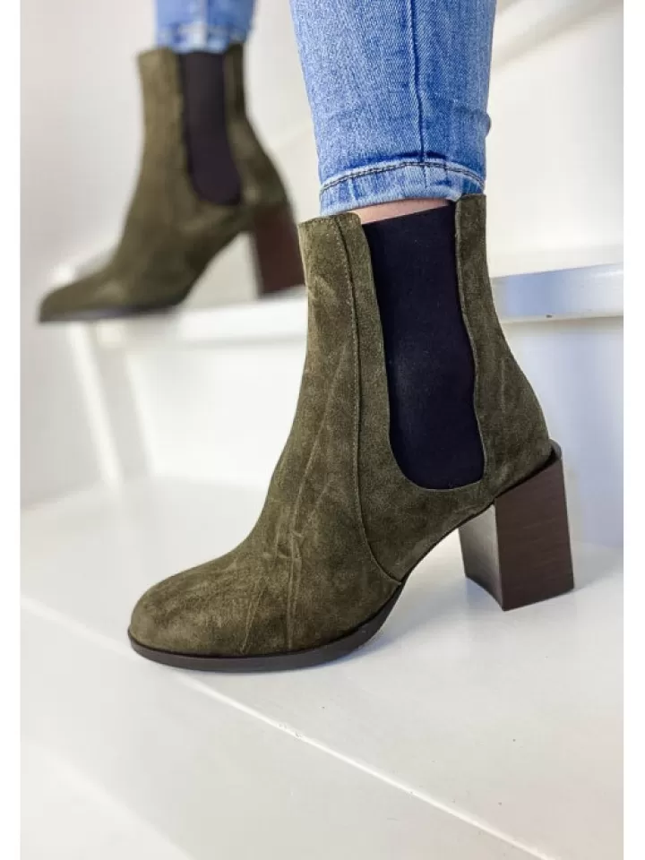 Clearance Reqins Bottines Breeze Peau Kaki- Vert/Kaki