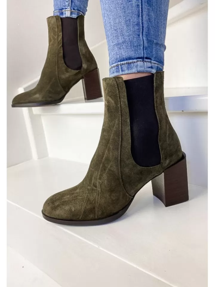 Clearance Reqins Bottines Breeze Peau Kaki- Vert/Kaki