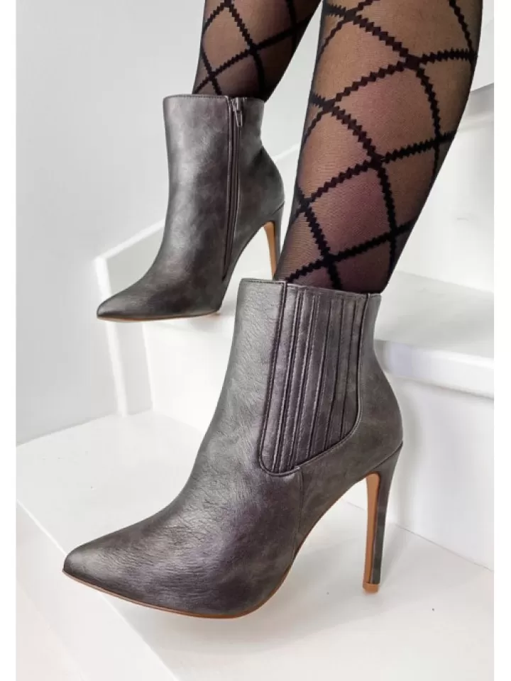 Flash Sale * Bottines Cuir Lady Pewter Gris/Argent