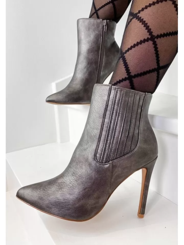 Flash Sale * Bottines Cuir Lady Pewter Gris/Argent