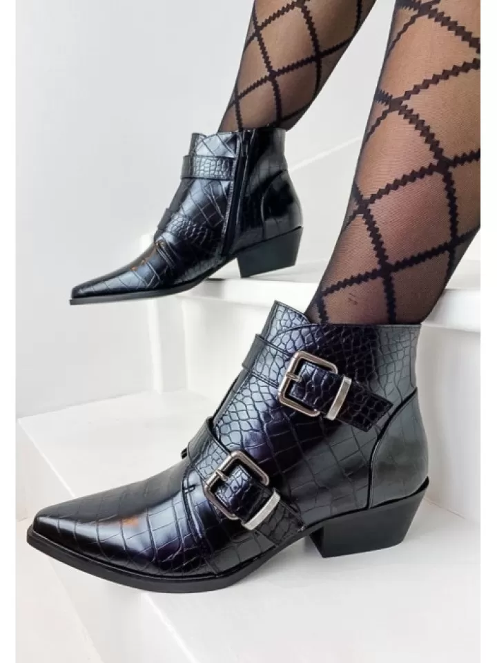 Online Vanessa Wu Bottines Es Effet Croco A Double Boucle- Noir