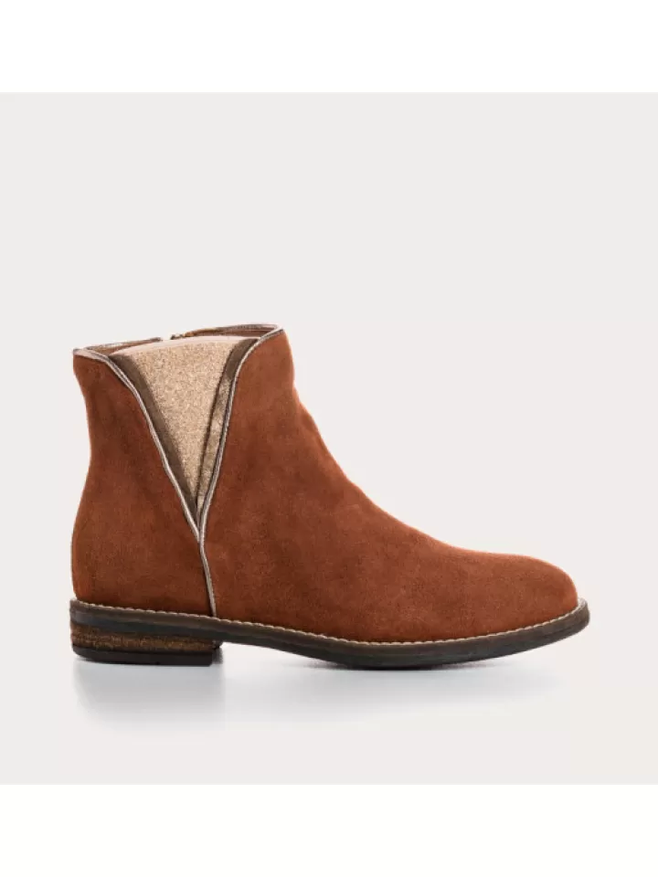 Outlet Reqins Bottines Fille Meghan Peau- Marron