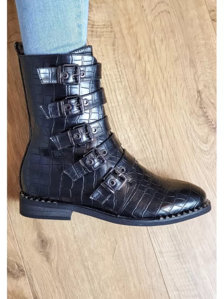 Best Sale Vanessa Wu Bottines Motardes Croco Vanessa- Noir