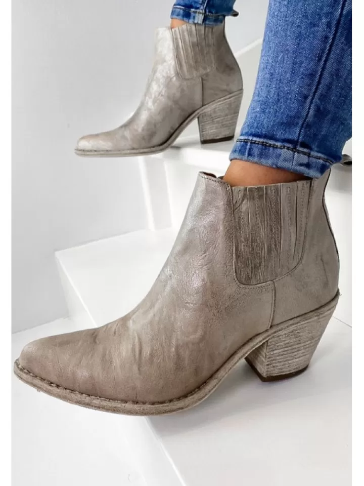 Shop Semerdjian Bottines Santiag Cuir Er506 Metal Stone- Taupe