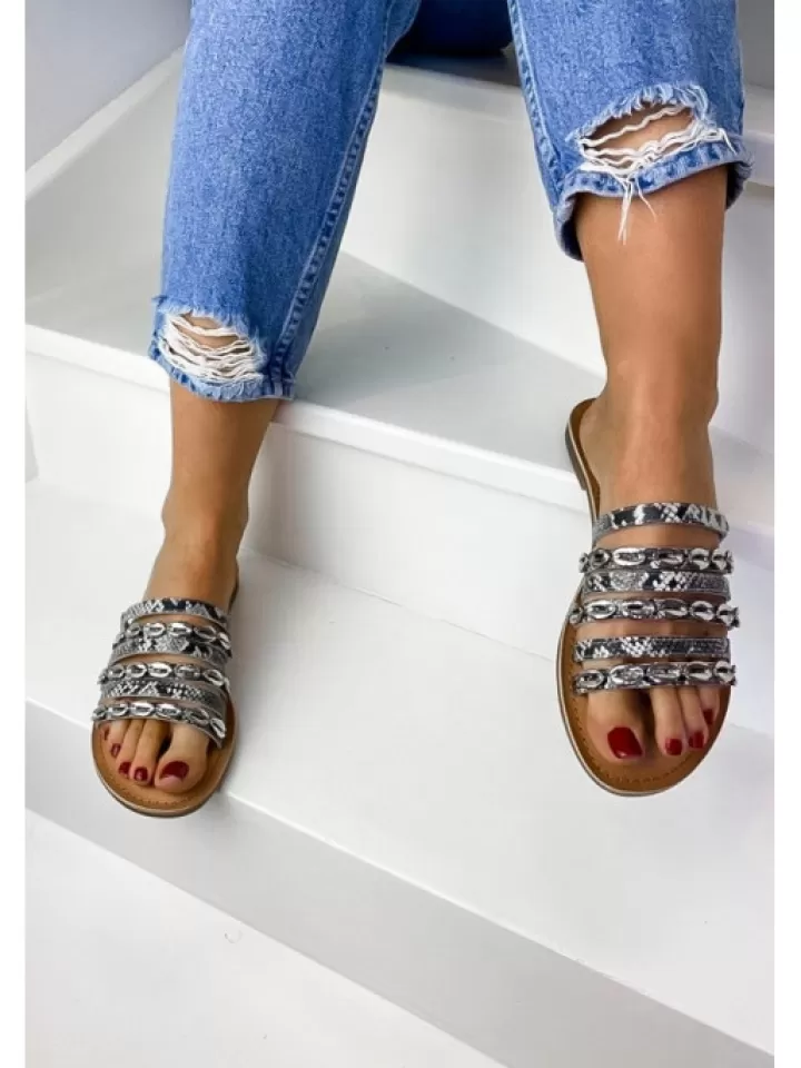 Fashion Les Petites Bombes - LPB Mules Cuir Bakta Python-Les Petites Bombes Gris/Argent