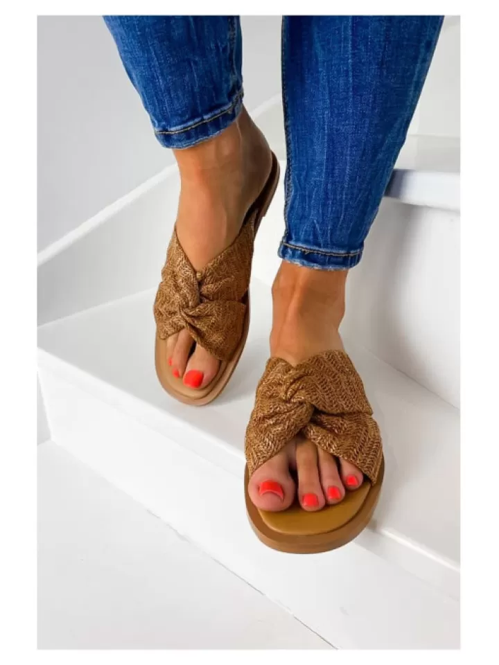 Hot Vanessa Wu Mules Nouees Effet Raphia- Camel