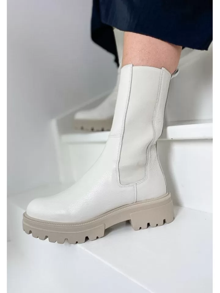 Outlet Reqins -Bottines Devora Cuir Graine Blanc