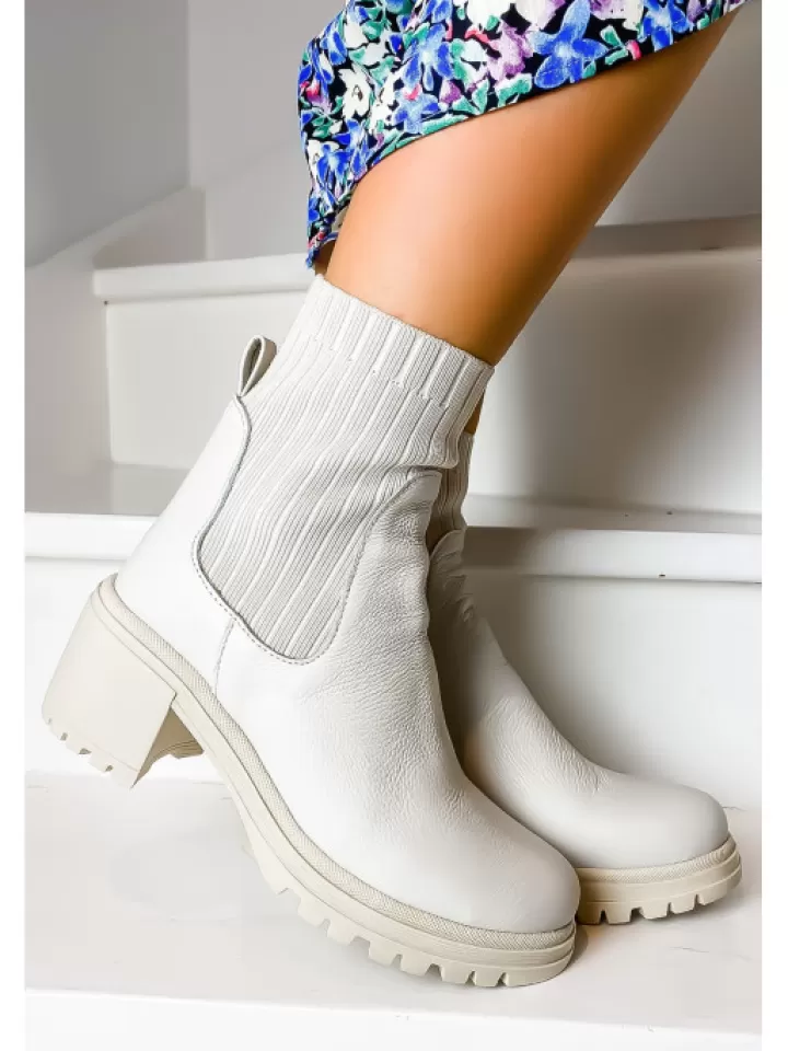 Shop Reqins -Bottines Dita Cuir Graine Blanc