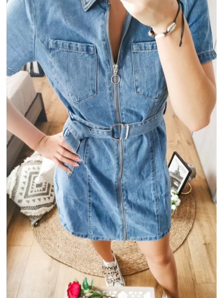 Sale * Robe En Jean Manille Bleu