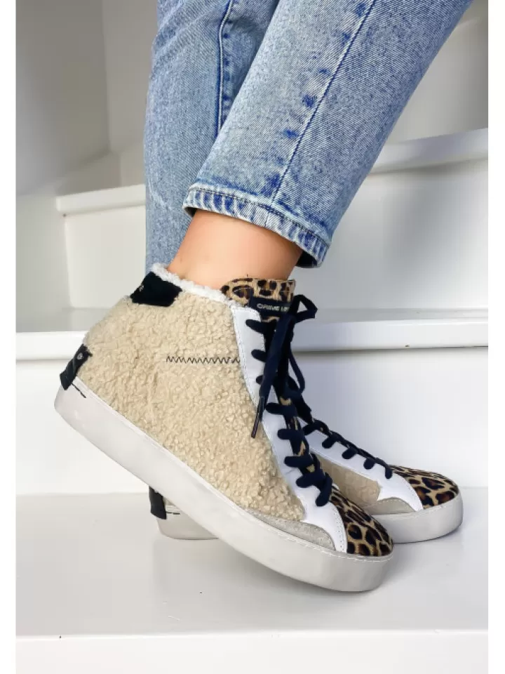 New Crime London Sneakers High Top Distressed Beige