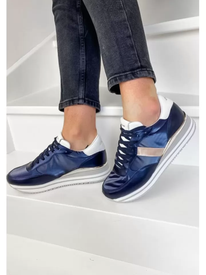 Shop Crime London Sneakers Stripe Runner Blue- Bleu