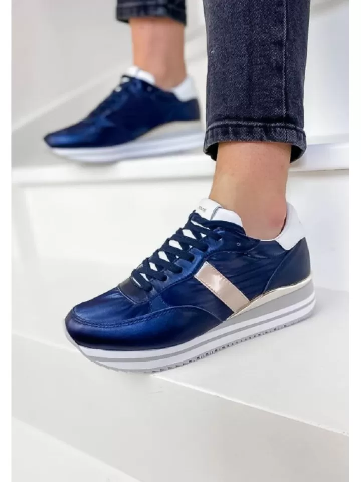 Shop Crime London Sneakers Stripe Runner Blue- Bleu