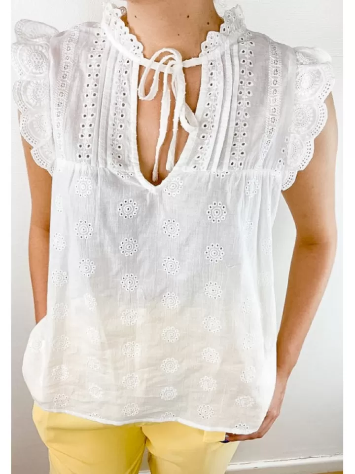 Best Sale * Top En Broderie Anglaise Mumbai Blanc